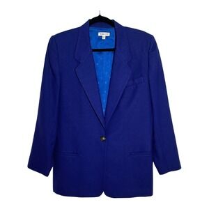 Talbots Vintage Royal Blue 100% Pure Worsted Wool Blazer Jacket Made in USA 8